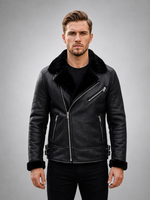 Theodore Black Fur Collar Leather Jacket For Men