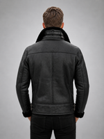 Theodore Black Fur Collar Leather Jacket For Men