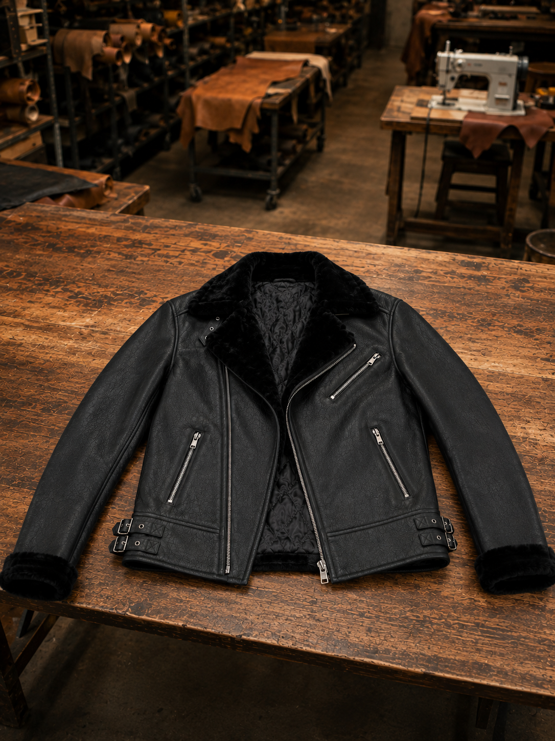 Theodore Black Fur Collar Leather Jacket For Men