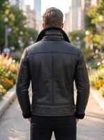 Theodore Black Fur Collar Leather Jacket For Men