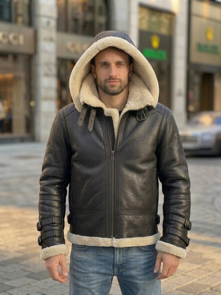 Tom B3 Fur Distressed Men Black Leather Jacket