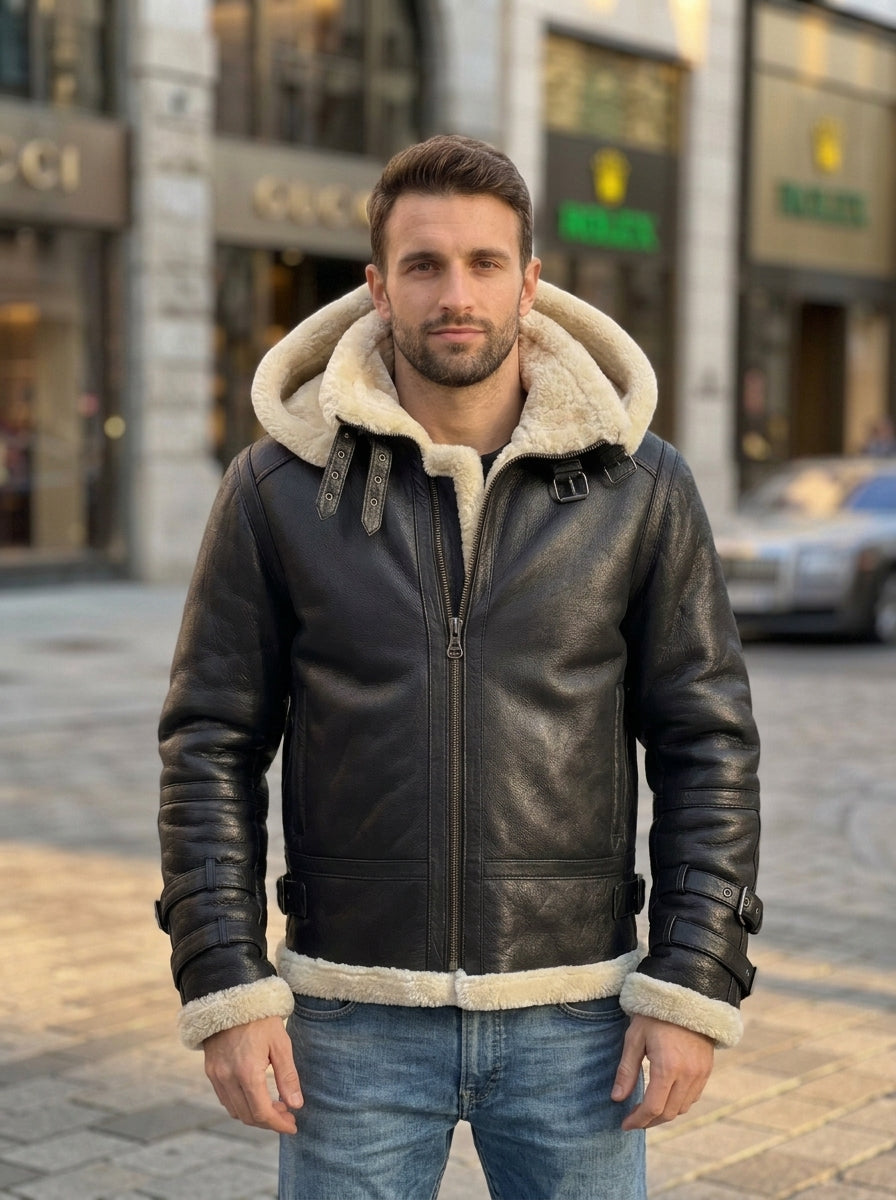 Tom B3 Fur Distressed Men Black Leather Jacket
