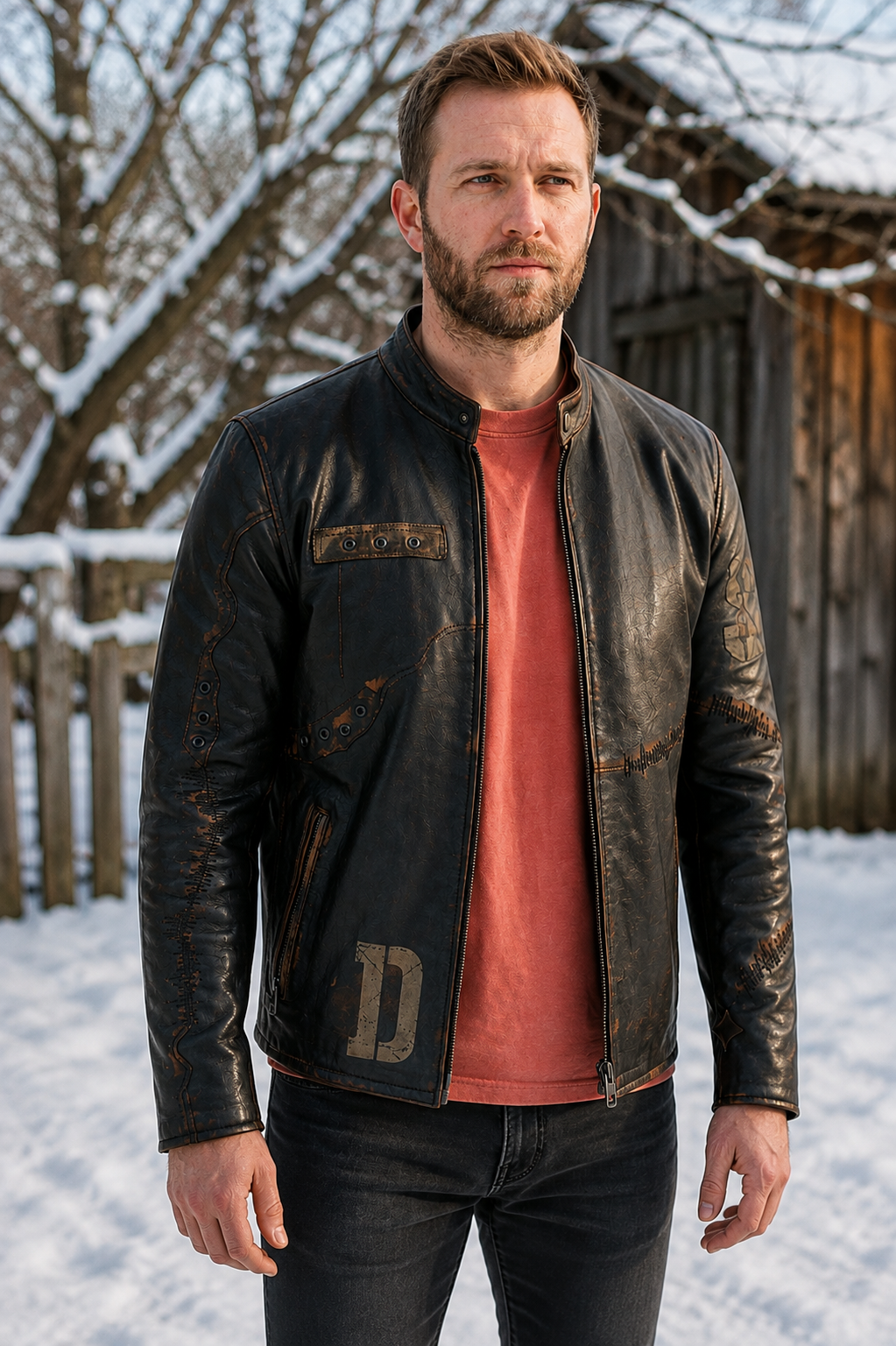 Trendy Distressed Black Leather Jacket For Men