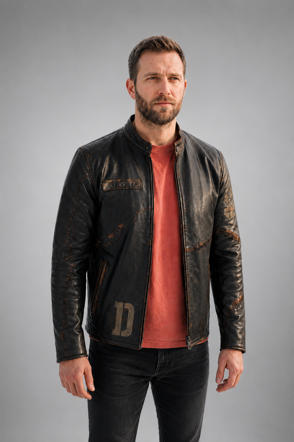 Trendy Distressed Black Leather Jacket For Men
