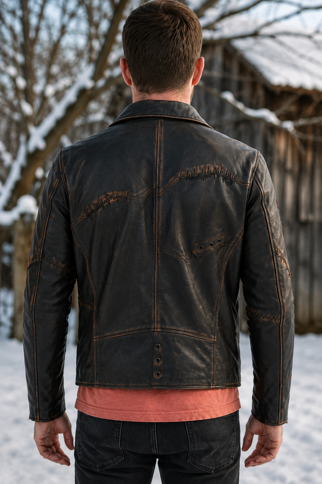 Trendy Distressed Black Leather Jacket For Men