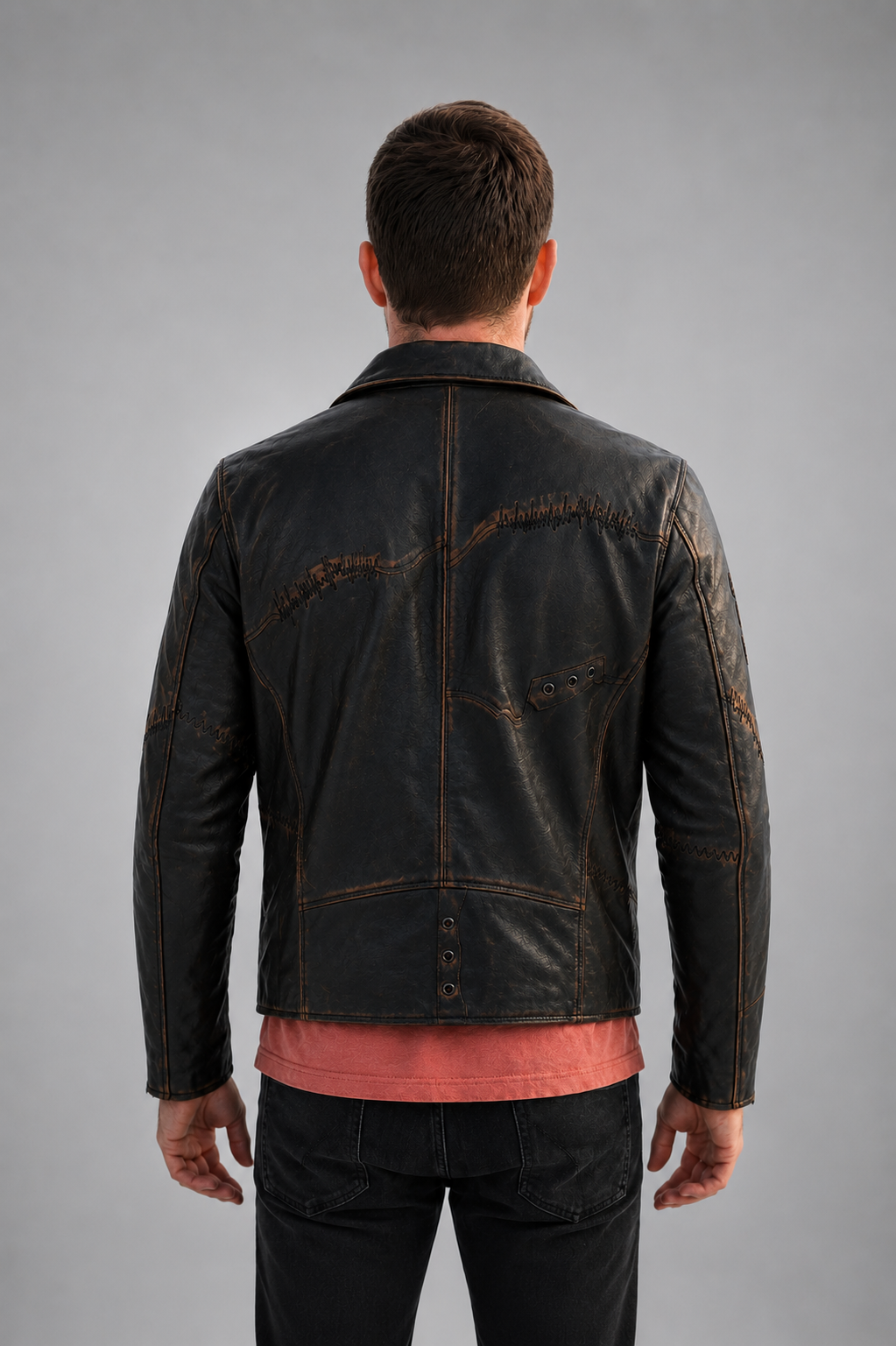 Trendy Distressed Black Leather Jacket For Men