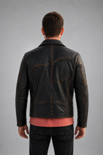 Trendy Distressed Black Leather Jacket For Men