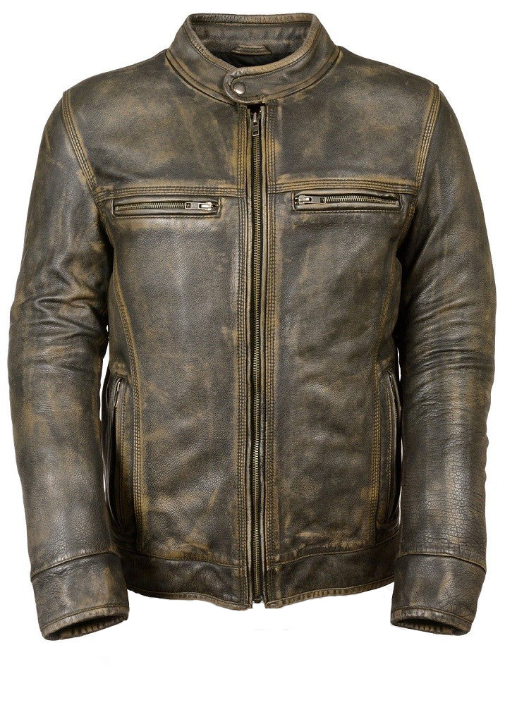 Triple Stitch Brown Leather Jacket For Men
