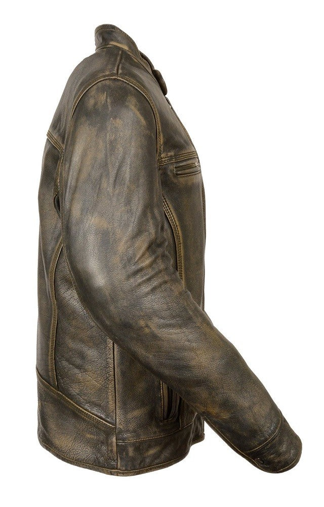 Triple Stitch Brown Leather Jacket For Men