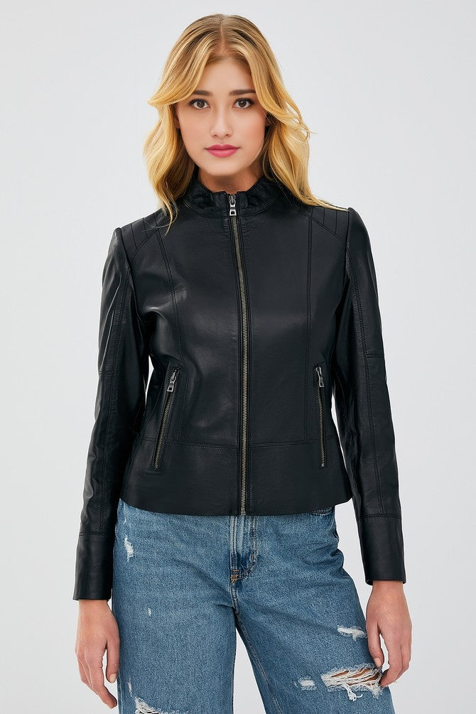 Monica Black Biker Leather Jacket