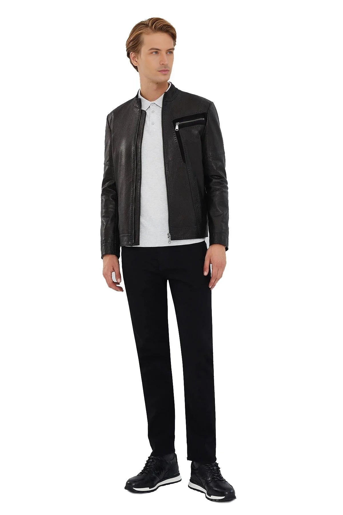 Kaizen Black Leather Jacket For Men