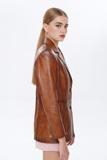 Camel Barbara Leather Jacket For Women's