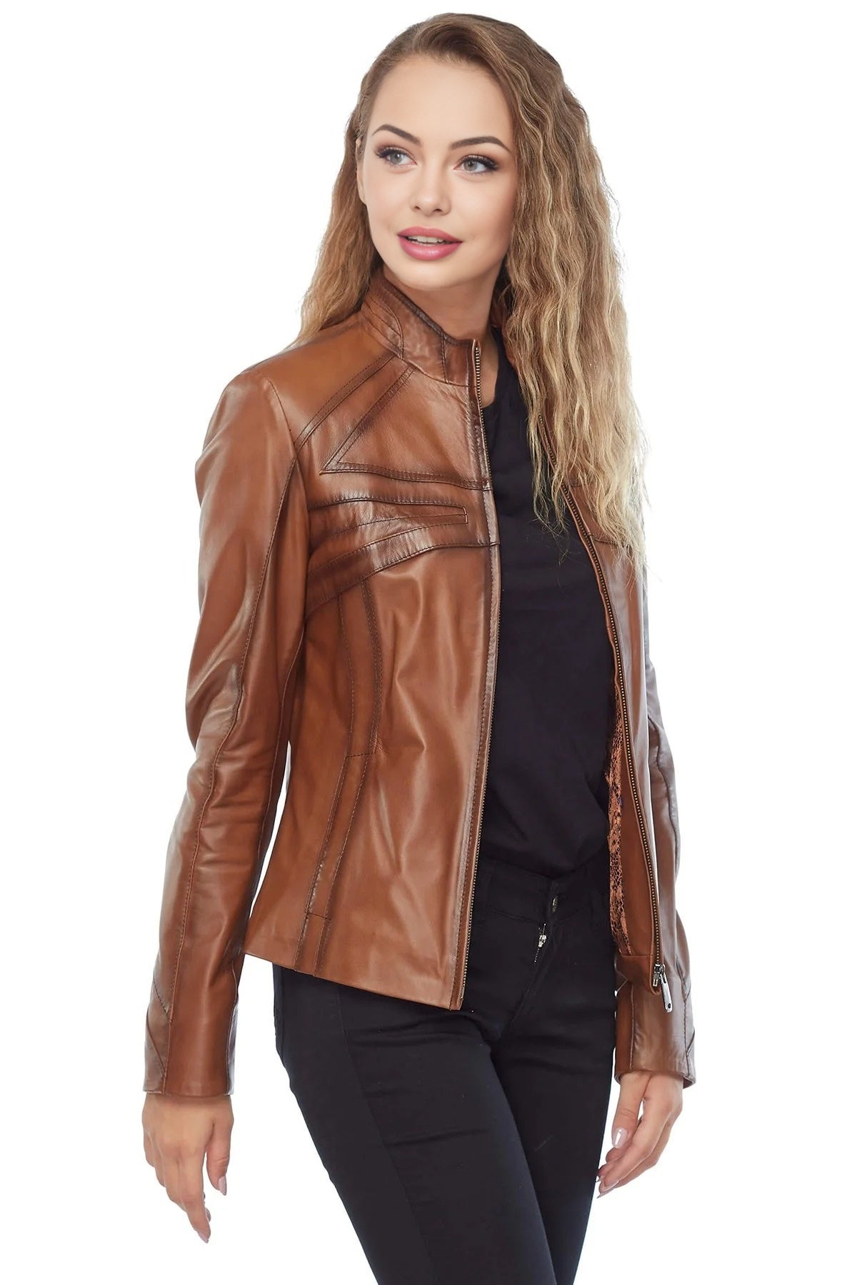 Alexis Brown Waxed Leather Jacket For Women