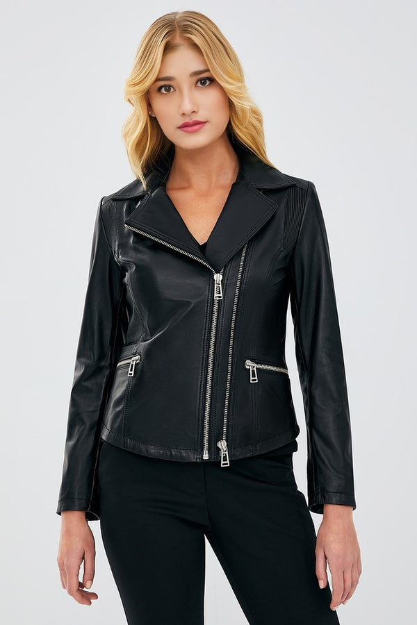 Helena Black Biker Sheepskin Leather Jacket