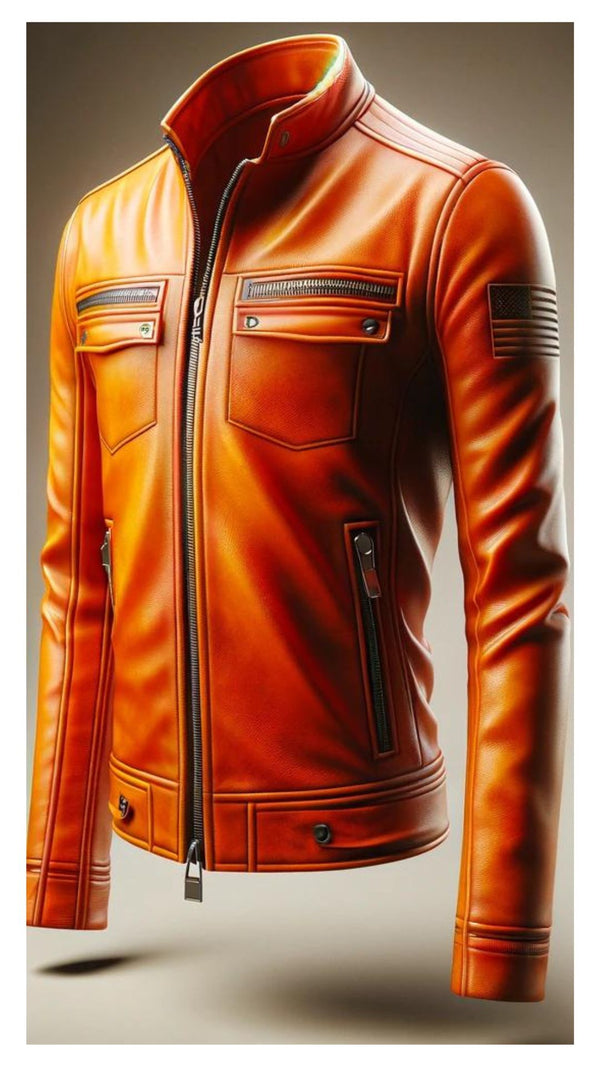 Theodore Orange Leather Jacket For Men