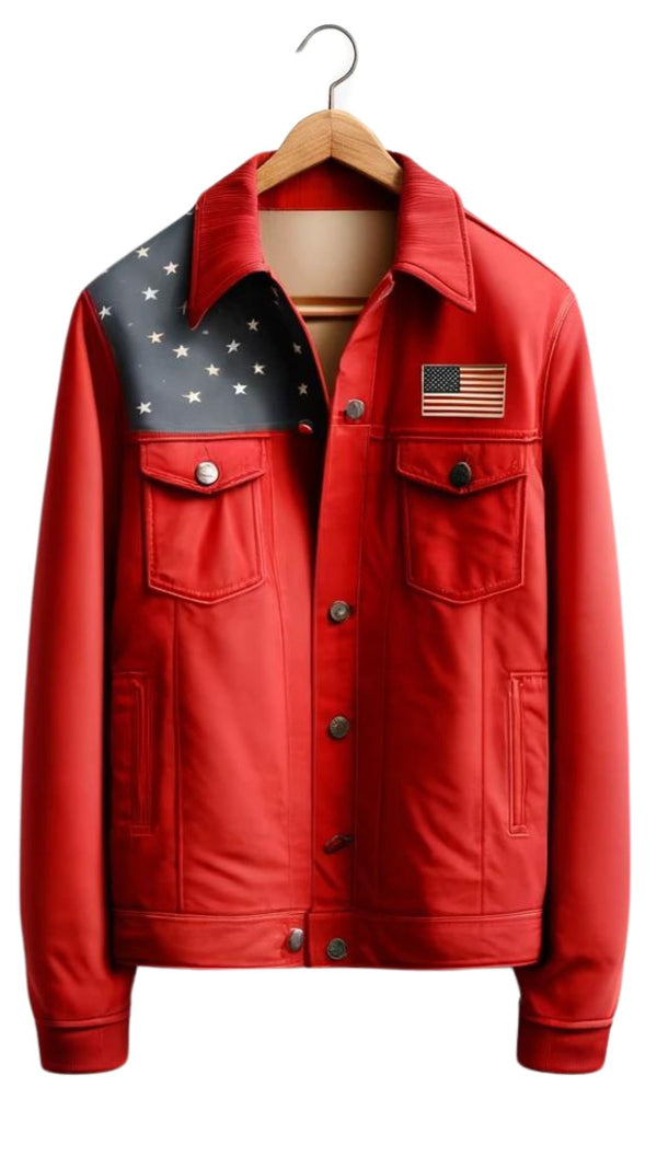 Men Red Jacket With American Flag
