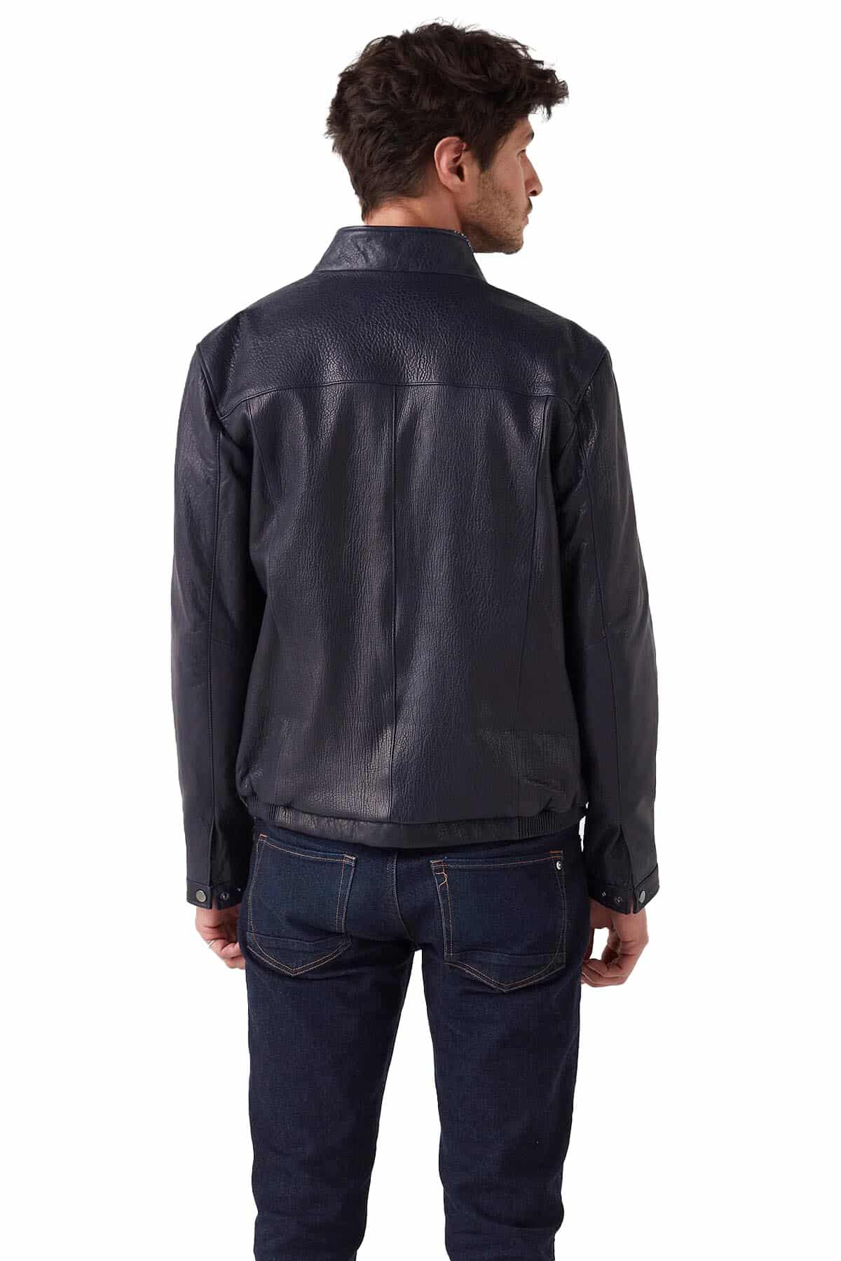 Amari Navy Blue Leather Jacket For Men