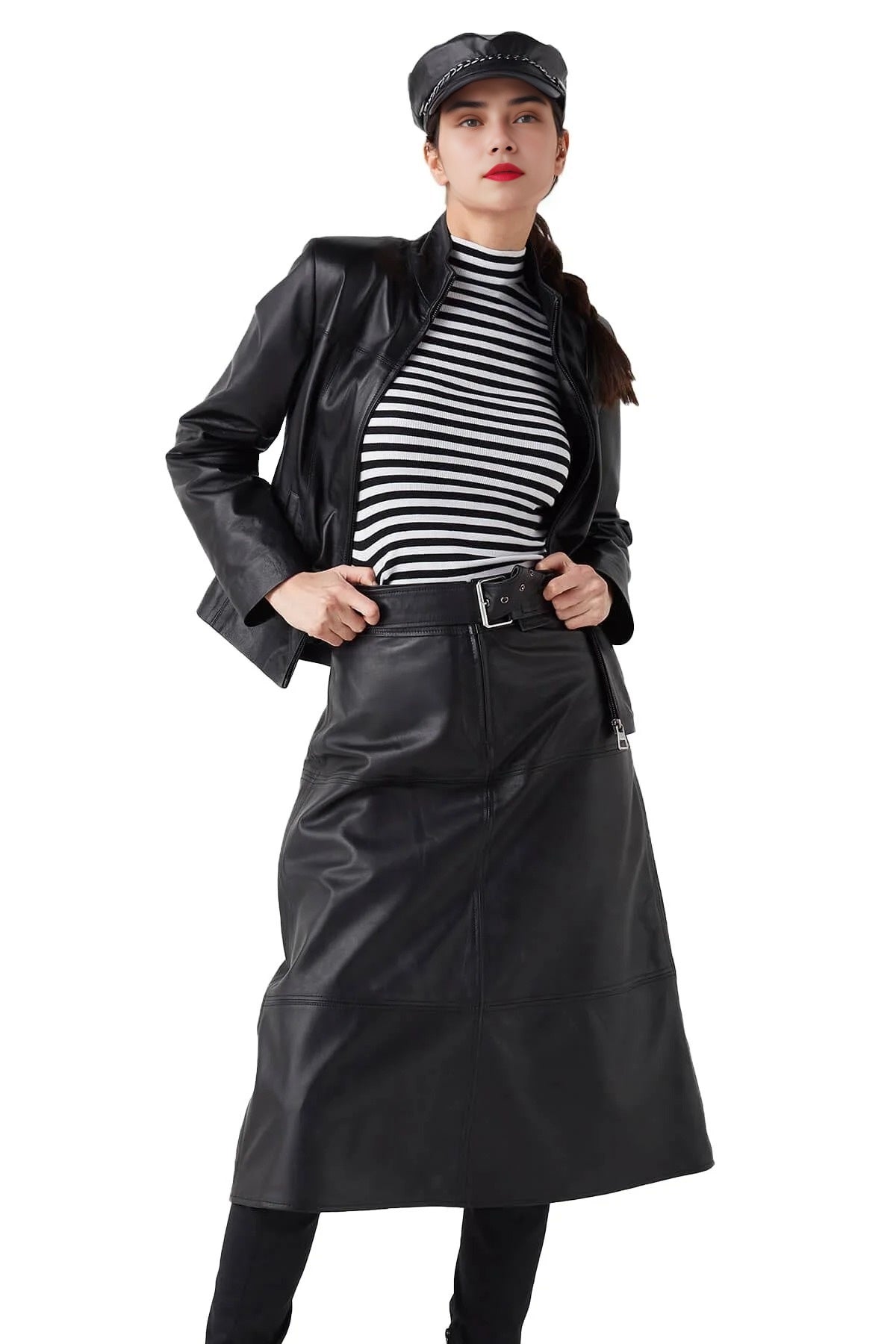 Zoe Black Biker Leather Jacket For Women
