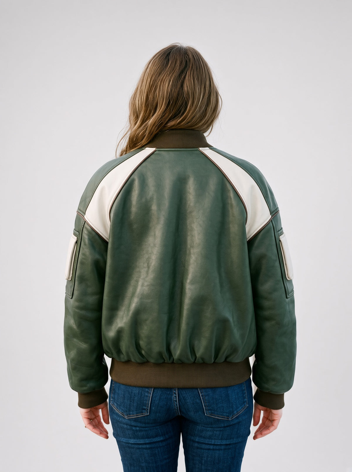 Melinda Green Bomber Leather Jacket For Women