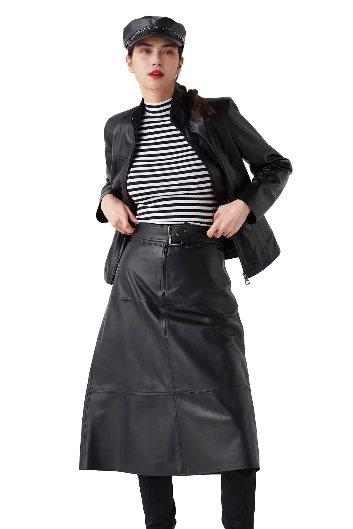 Zoe Black Biker Leather Jacket For Women