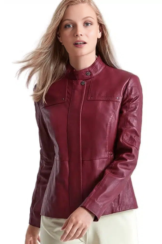Evangeline Red Women Real Leather Jacket