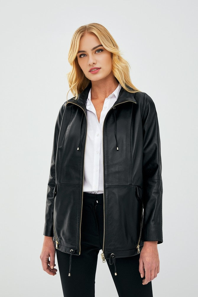 Lucy Casual Black Leather Jacket For Women