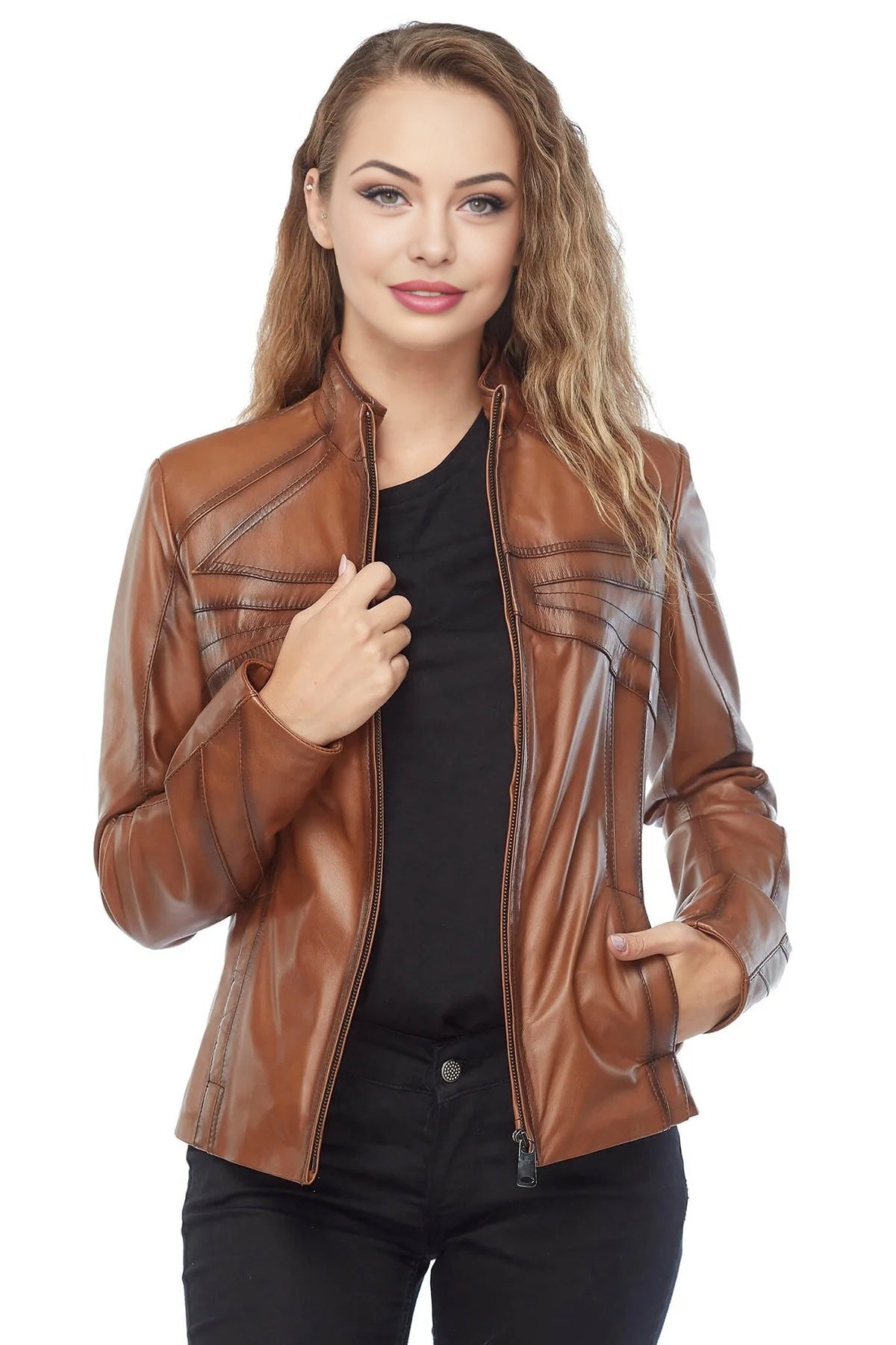 Alexis Brown Waxed Leather Jacket For Women