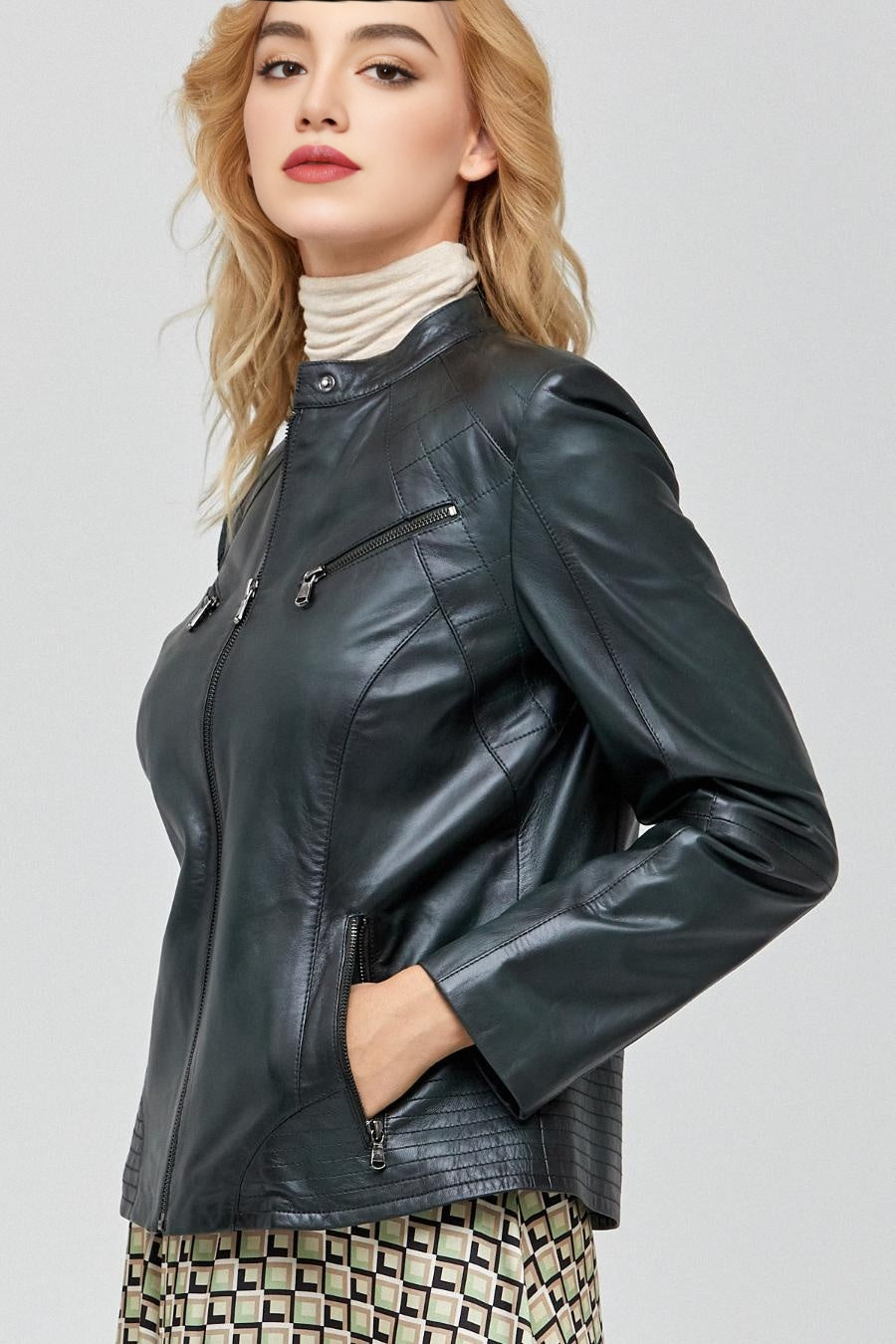 Eleanor Cafe Racer Black Leather Jacket For Women