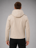 VantaRider Men's Beige Hooded Biker Leather Jacket