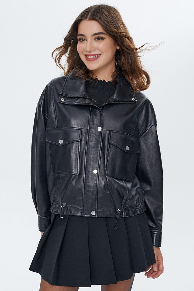 Dora Black Leather Jacket for Women