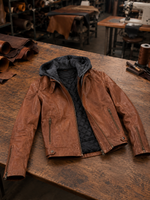 Vegas Stylish Brown Leather Hoodie Jacket For Women
