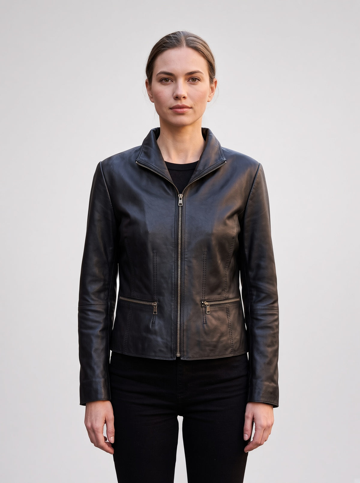Velora Black Leather Jacket For Women