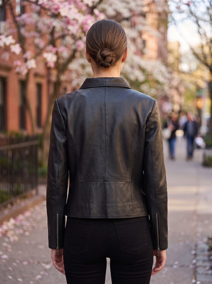 Velora Black Leather Jacket For Women