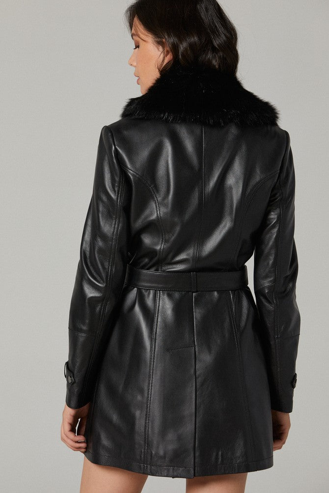 Women Black Leather Coat