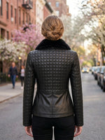 Victoria Black Quilted Leather Jacket For Women