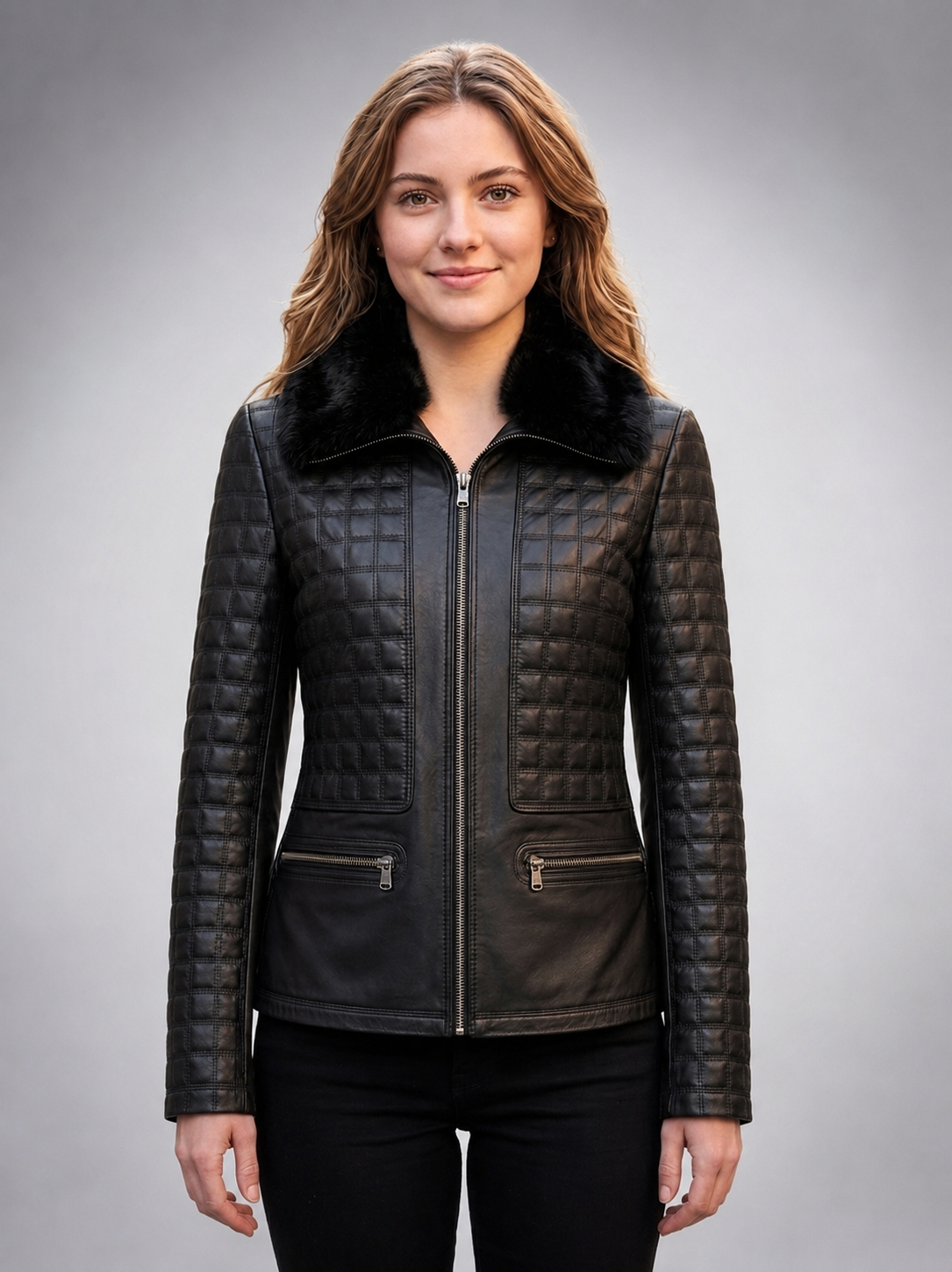 Victoria Black Quilted Leather Jacket For Women