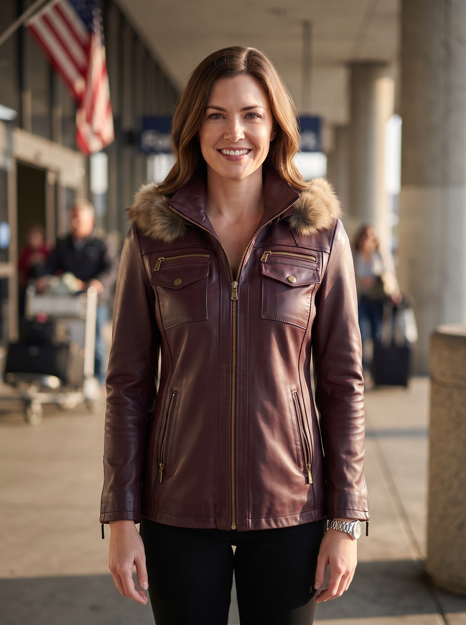 Victoria Brown Waxed 100% Real Leather Jacket For Women
