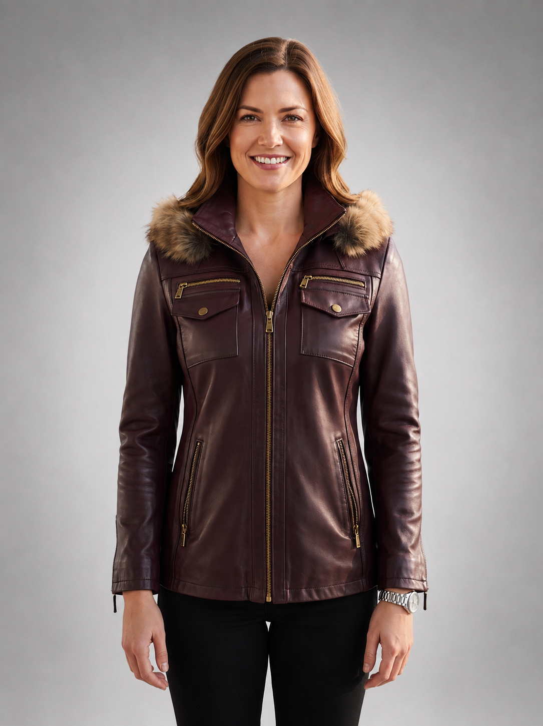 Victoria Brown Waxed 100% Real Leather Jacket For Women