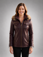 Victoria Brown Waxed 100% Real Leather Jacket For Women