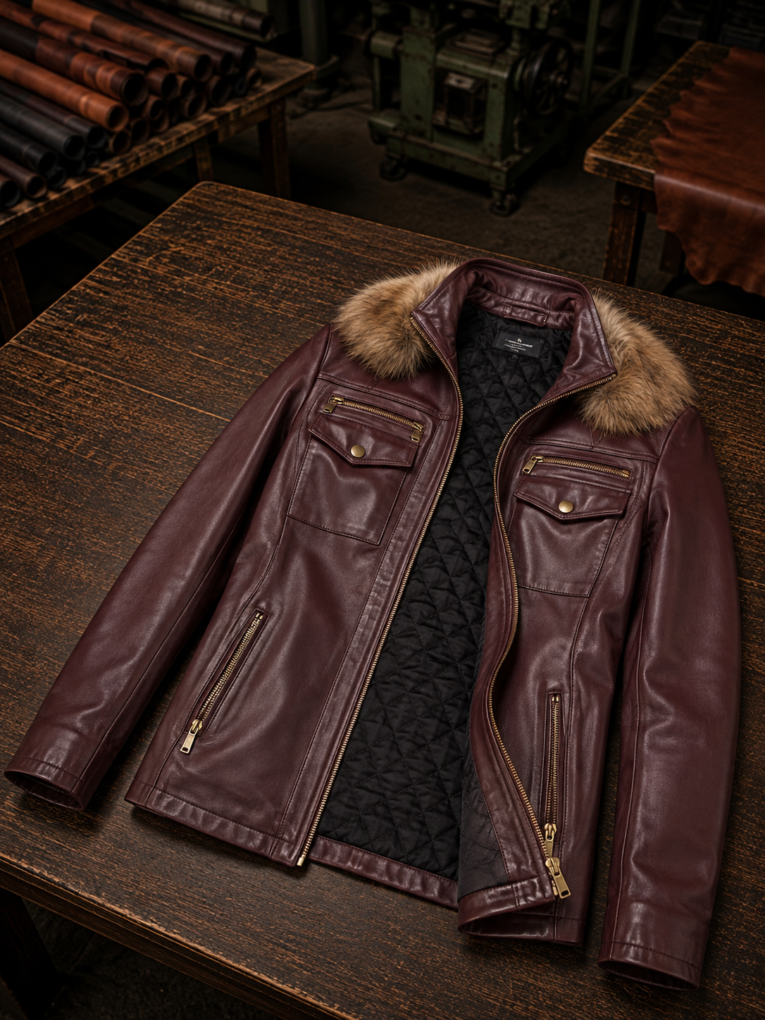 Victoria Brown Waxed 100% Real Leather Jacket For Women