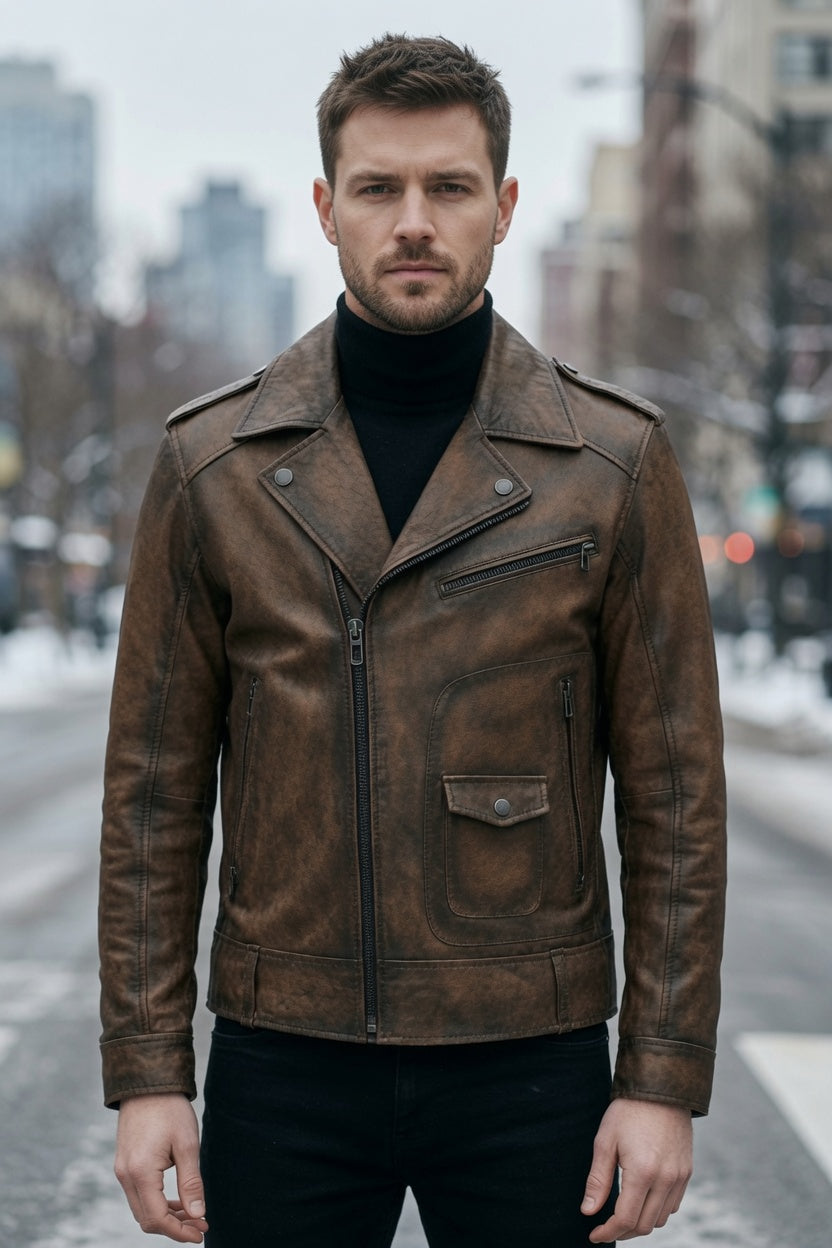 Vintage Warrior Distressed Brown Leather Jacket