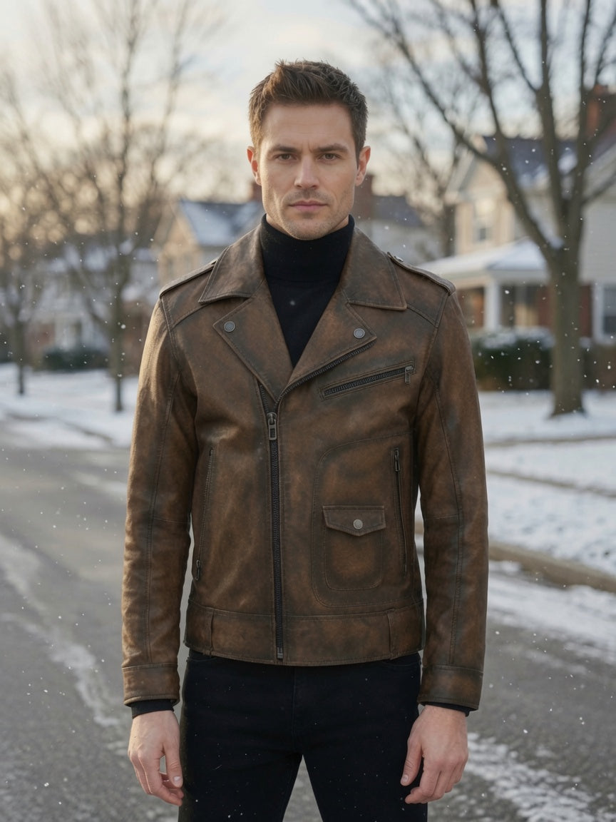 Vintage Warrior Distressed Brown Leather Jacket