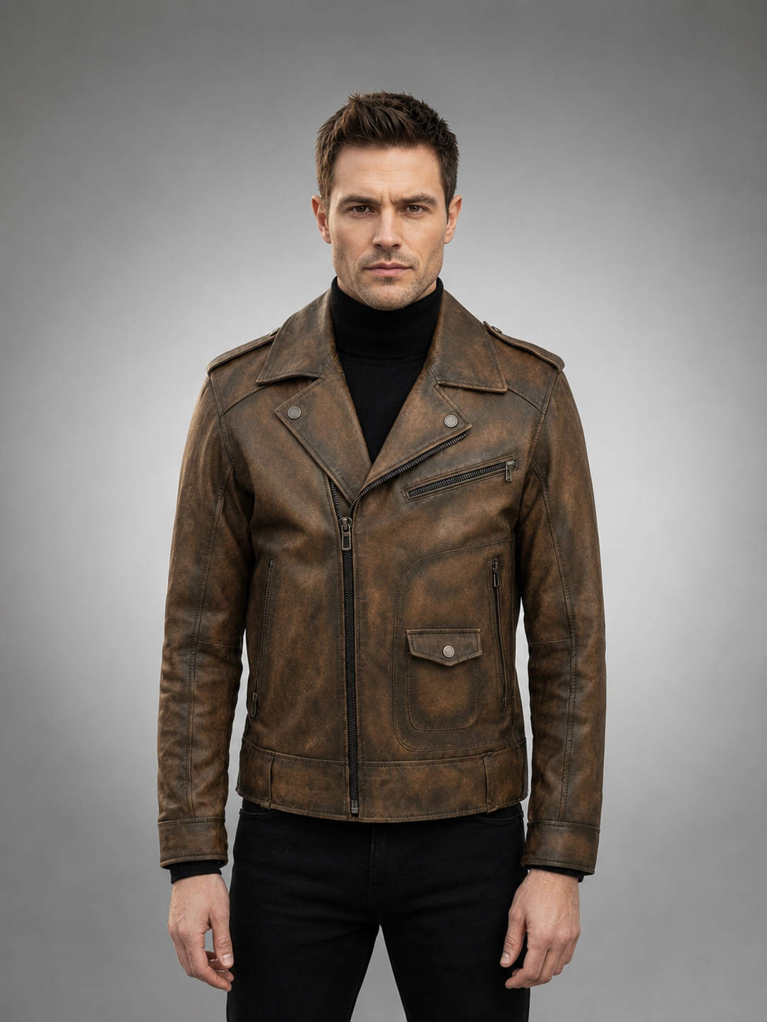 Vintage Warrior Distressed Brown Leather Jacket