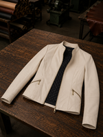 Viola Women Short Beige Leather Jacket