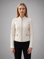 Viola Women Short Beige Leather Jacket