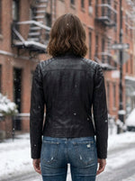 Women's Quilted Black Leather Moto Jacket