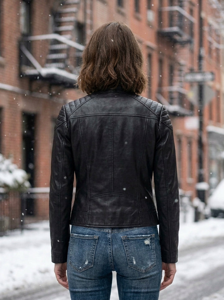 Women's Quilted Black Leather Moto Jacket