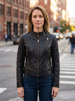 Women's Classic Black Leather Moto Jacket