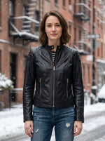 Women's Quilted Black Leather Moto Jacket
