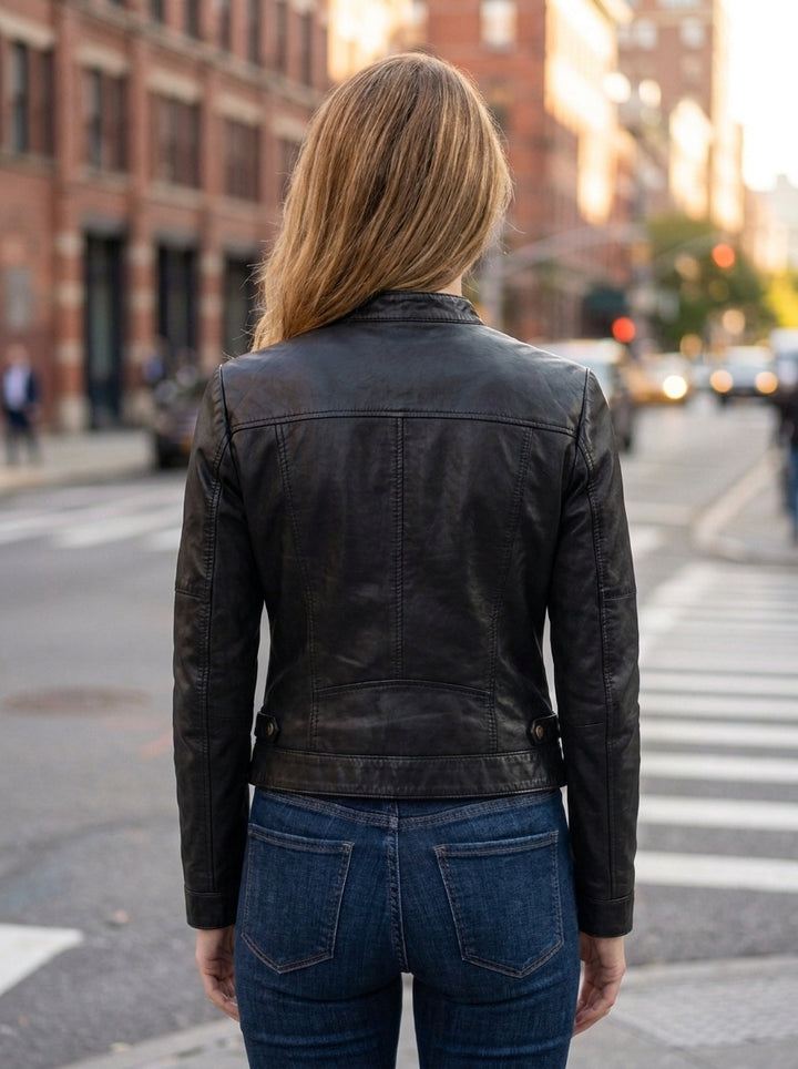 Women's Classic Black Leather Moto Jacket